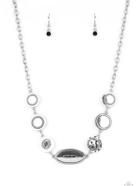 paparazzi Silver-Tone Multi Medallion Necklace & Black Accent Earrings